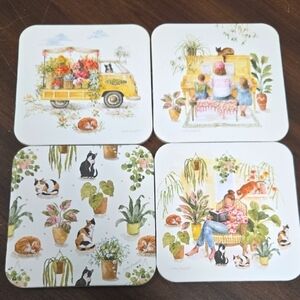 Legacy Publishing Set of 4 Cork Backed Dog and Cat Floral Print Coasters